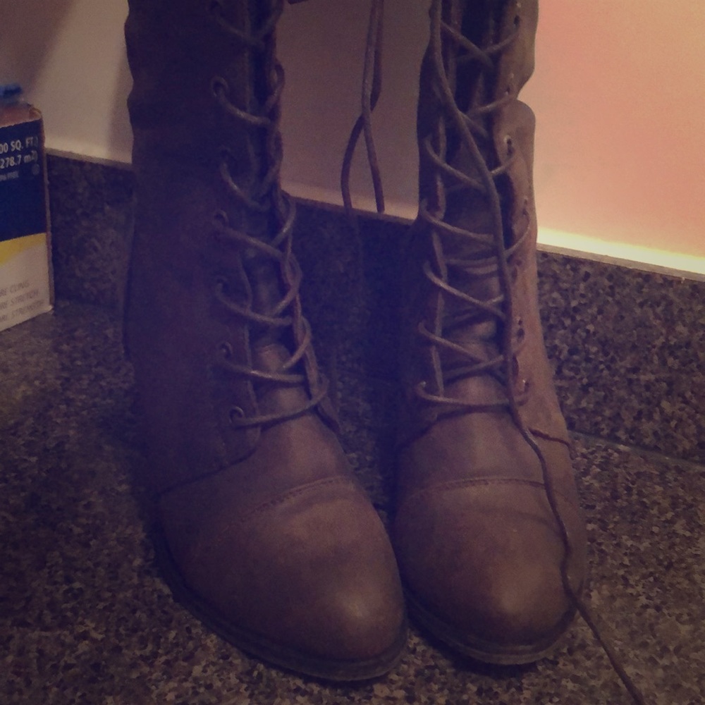 Knee/thigh high brown lace up boots